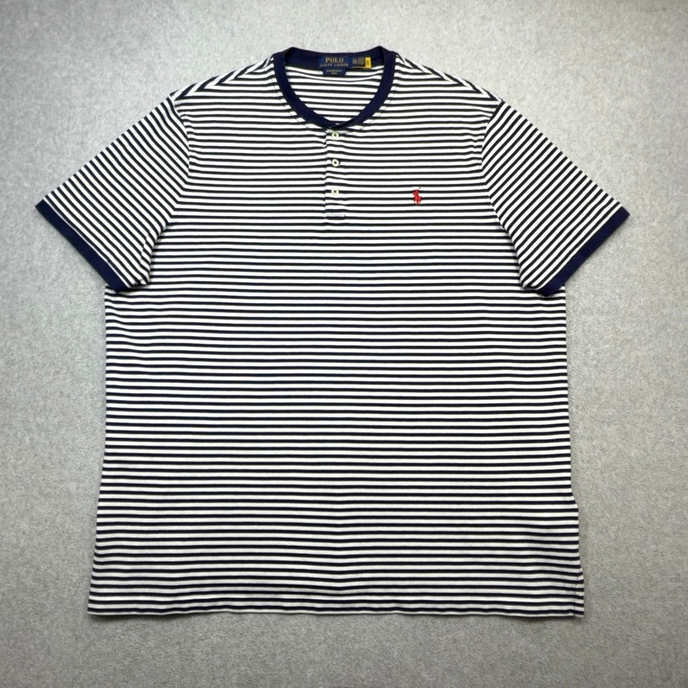 Polo Ralph Lauren Featherweight Mesh Henley Shirt Mens XXL Blue Stripe Tee